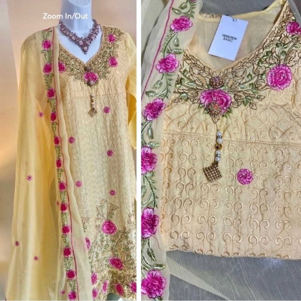 Bareeze chicken kari! Winter Embroidered shirt trousers & dupatta L 40